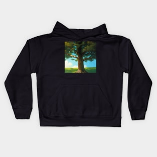 Oak Tree in a Serene Meadow Kids Hoodie